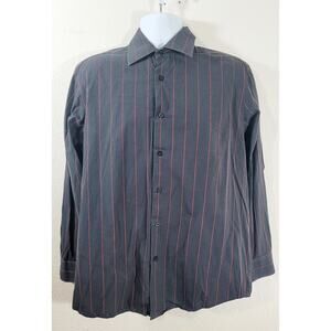 Alfani Black Red Stripe Pointed Collar Button Up Men's Shirt Medium Lightweight